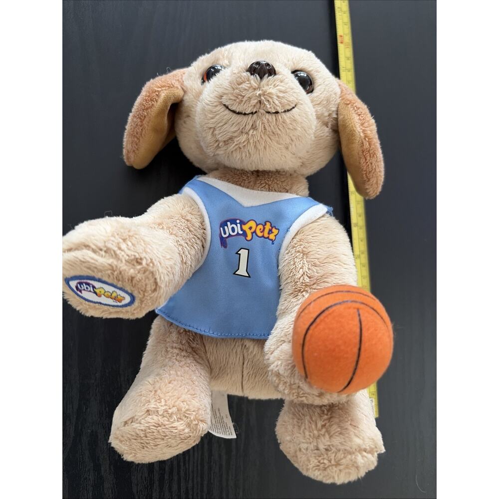 2008 Ubisoft Petz Tan Puppy Dog Plush Animal Basketball & Blue Jersey (F)